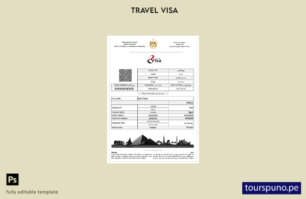 Plantilla de visa electrónica para Egipto lista para imprimir